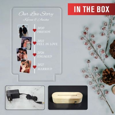 Personalized Our Love Story Couple Photo LED Lamp with Light & Wooden Stand Anniversary Gift for Husband Wife Birthday Gift Memorable Gift Item 7 Color Changing Light